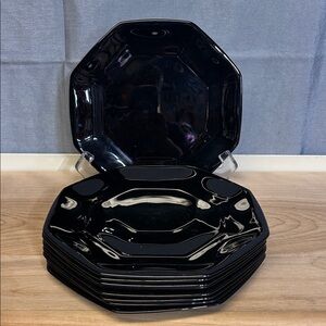 Arcoroc France Octime Black Octagonal Glass Dinnerware - Salad Plate 7,5 inches